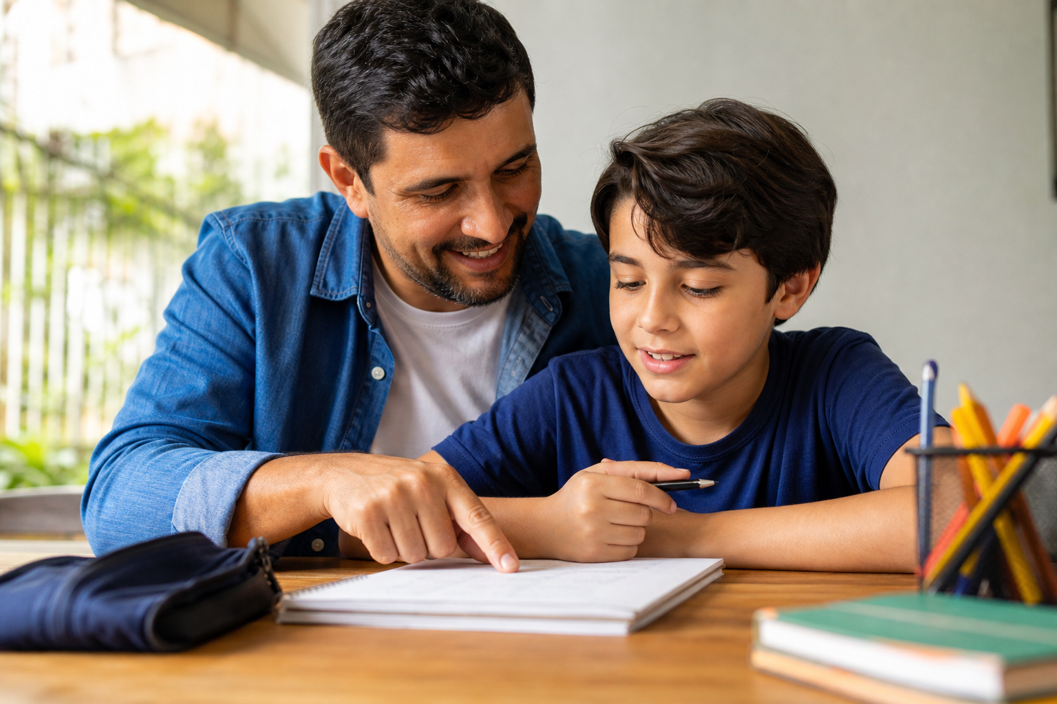 Pai e filho estudando juntos
